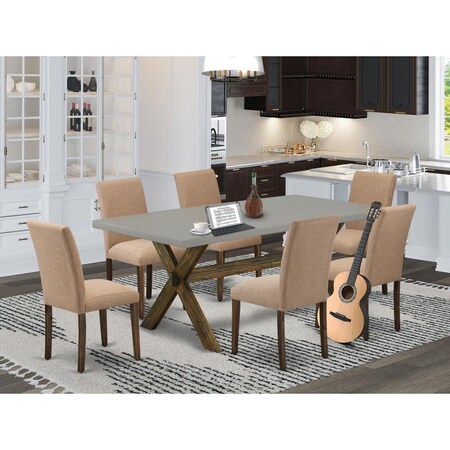 East West Furniture 7 Piece X-Style Dining Room Table Set - Distressed Jacobean X797AB747-7